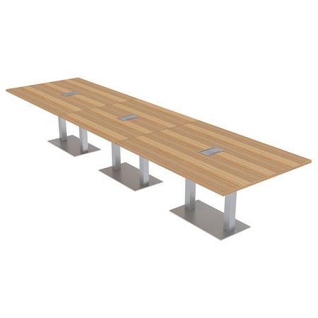 SKUTCHI DESIGNS 14Ft Modular Rectangular Conference Table With Data And Power, Harmony Series, Driftwood HAR-REC-48x168-DOU-ELEC-XD21
